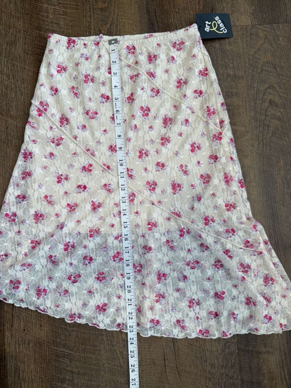 NWT Art Class Girls Floral Asymmetrical Pink Lace Midi Skirt Size Large 10/12 - Picture 6 of 11